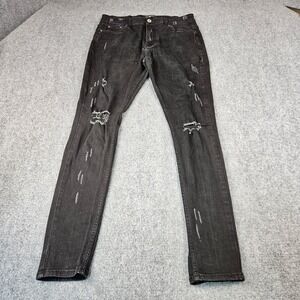 Serenede Mens Distressed Skinny Jeans Faded Black Ripped Denim Pants